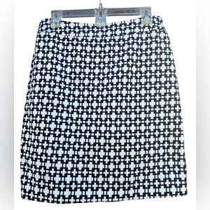 Cynthia Rowley Cotton Mini Skirt Geometric Black White Preppy Back Accent Size 8